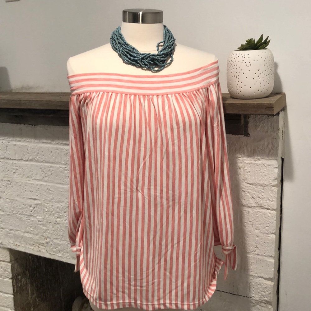 Max Studio Striped Off-Shoulder Top